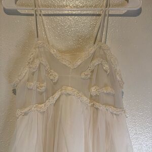 VTG Sheer Ivory Ruffle Trim Slip Dress Babydoll Lingerie Medium